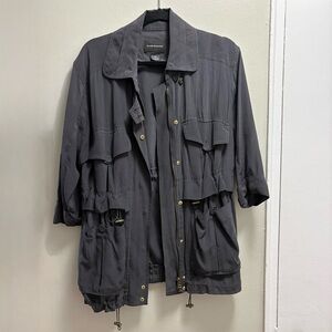 Club Monaco Charcoal Utility Jacket 100% Silk Women’s Small Gray 3/4 Sleeve